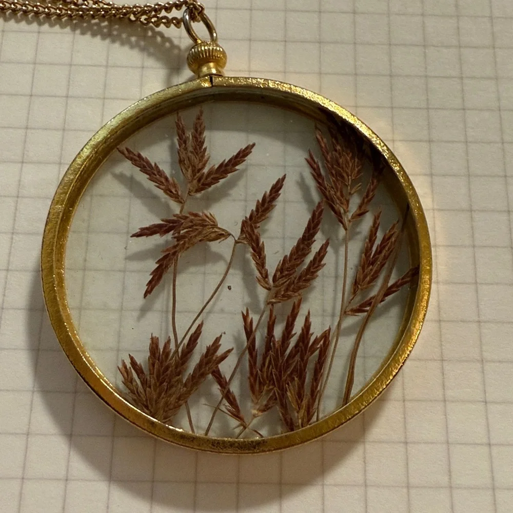 Pressed Flowers glass pendant vtg 70-s